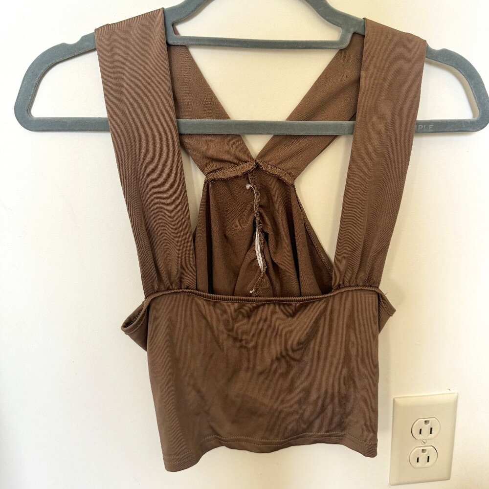 Brown Cross-Back Sleeveless Crop Top - Size S